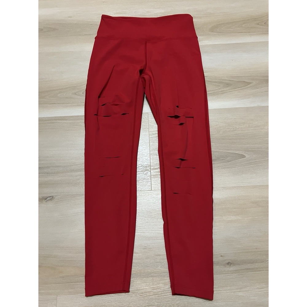 ZYIA Active Leggings Women's Red Activewear‎ Size 2 Distressed